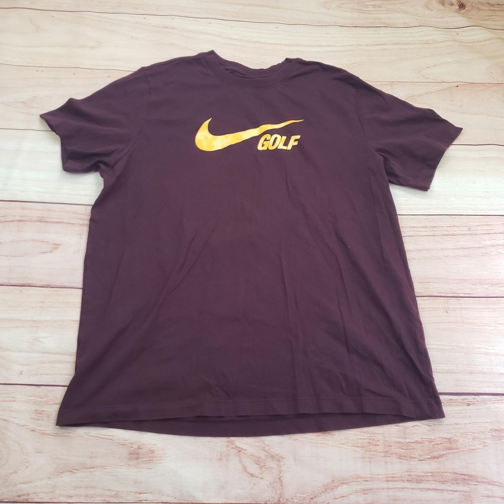 Nike Shirt Mens Extra Large Maroon Yellow Golf Swoosh Logo Athletic Tee XL Adult